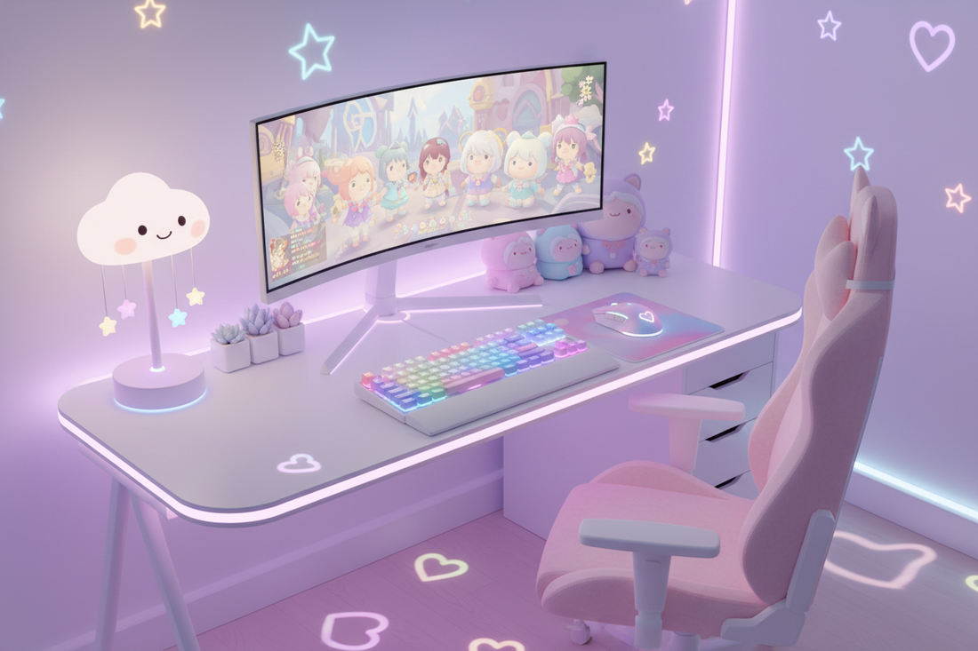 Bureau de gaming Girly couleur rose Kawaï