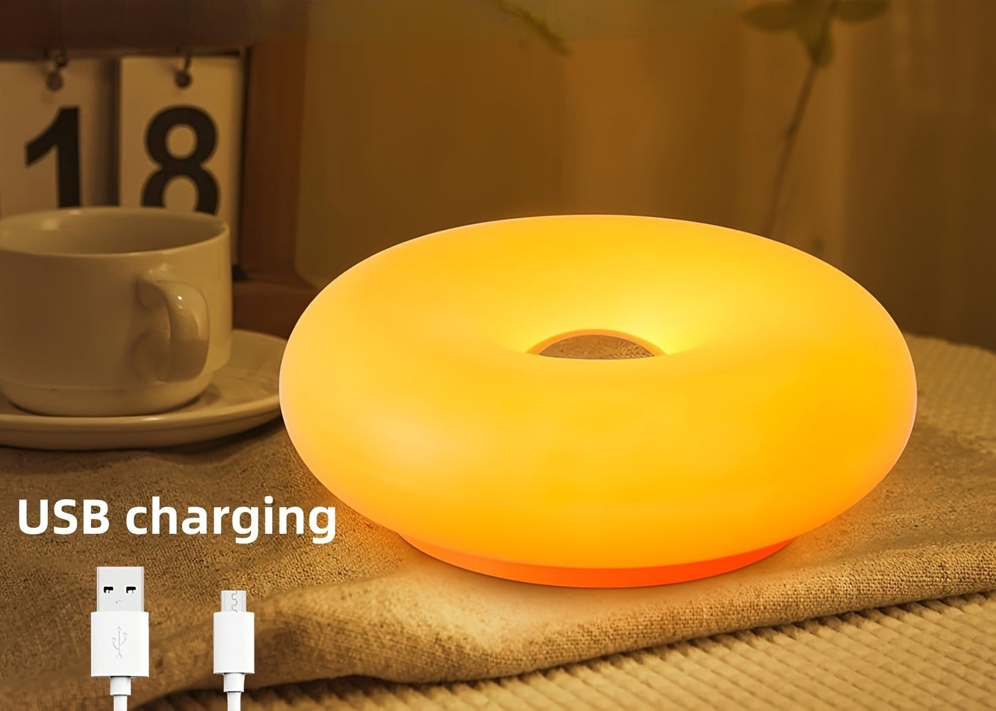 Lampe LED Donut tactile central pvc orange