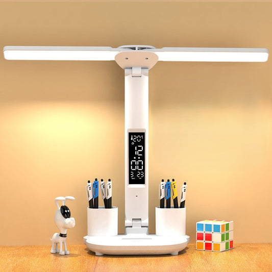 Lampe de bureau 2 bras LED, rangements écran digital 45cm largeur