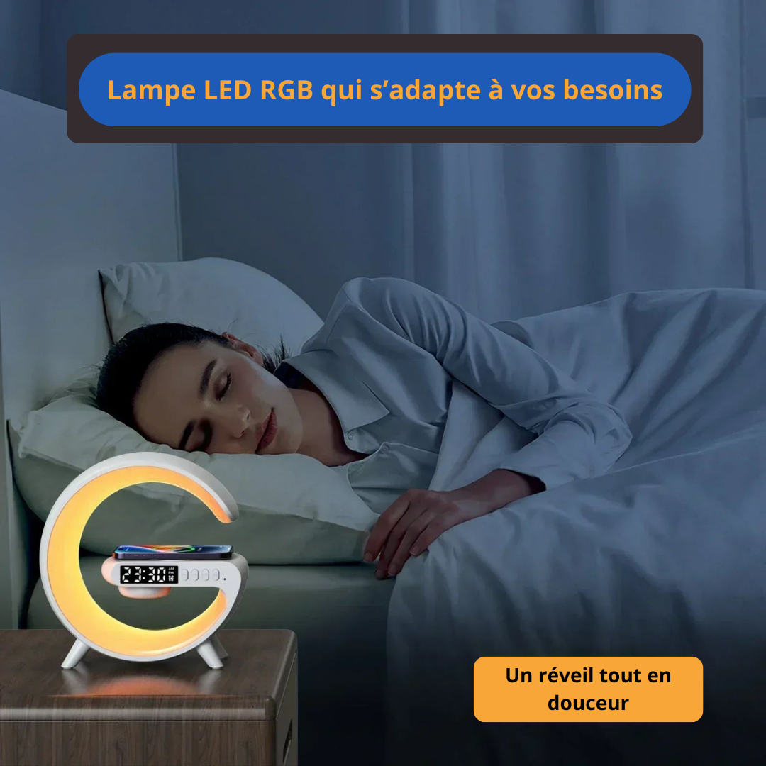 Lampe LED enceinte chargeur sans fil réveil RGB 