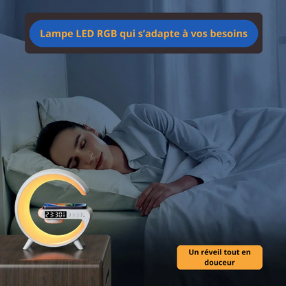 Lampe LED enceinte chargeur sans fil réveil RGB 