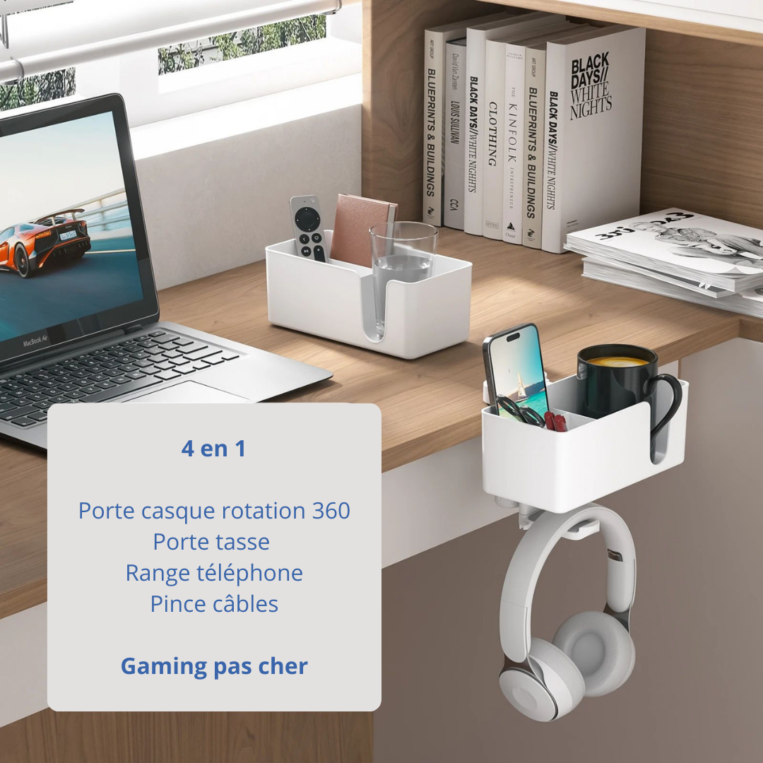Support casque porte tasse rangement pince expo