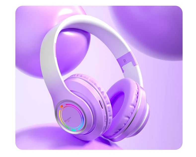 Casque audio enfant RGB Bluetooth réduction de bruit violet et blanc