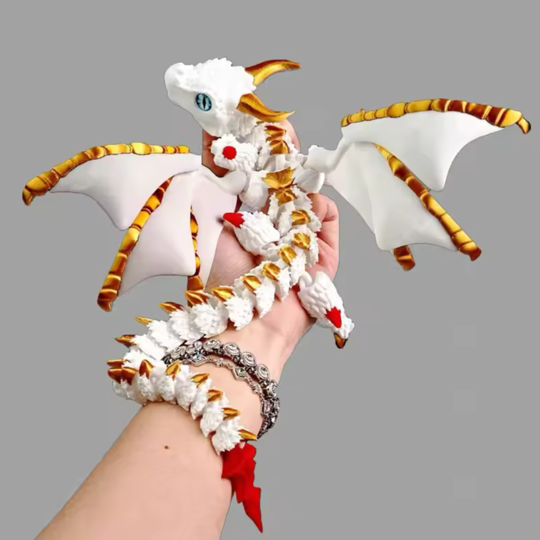 fidget dragon aile articulé anti stress blanc doré rouge main
