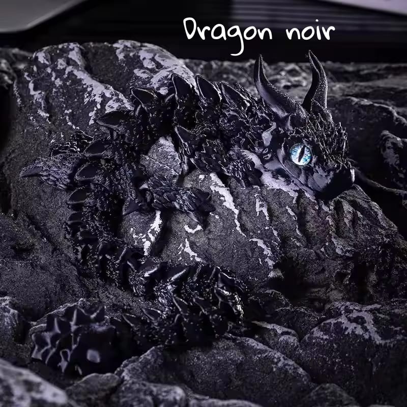 fidget goodies dragon articulé noir sur rocher noir