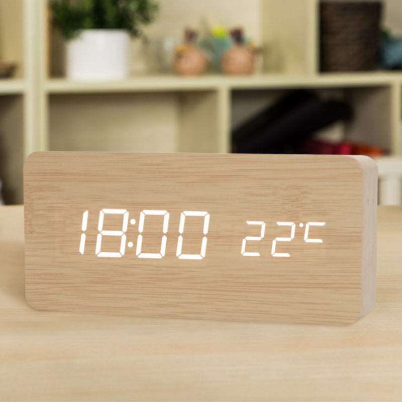 Horloge led bureau date température alarme pvc bois Bambou