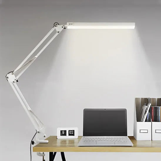 lampe bureau led fixation pince molette articulee blanche