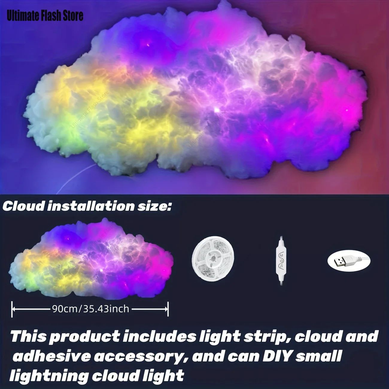lampe led applique murale rgb forme nuage kit usb