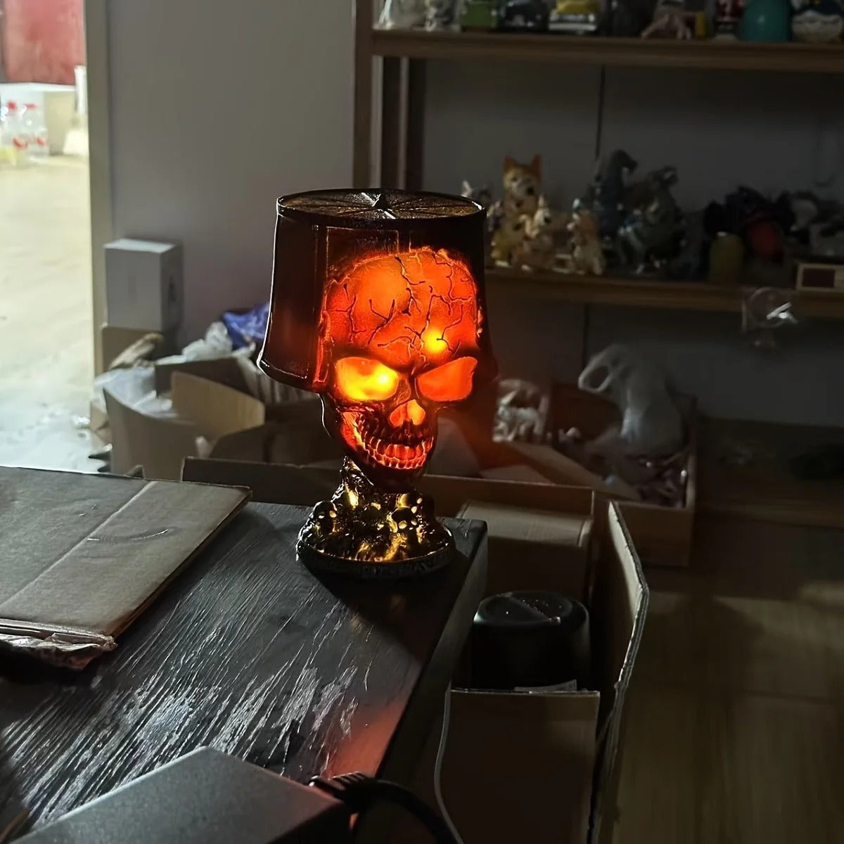 lampe led bureau crâne setup halloween table