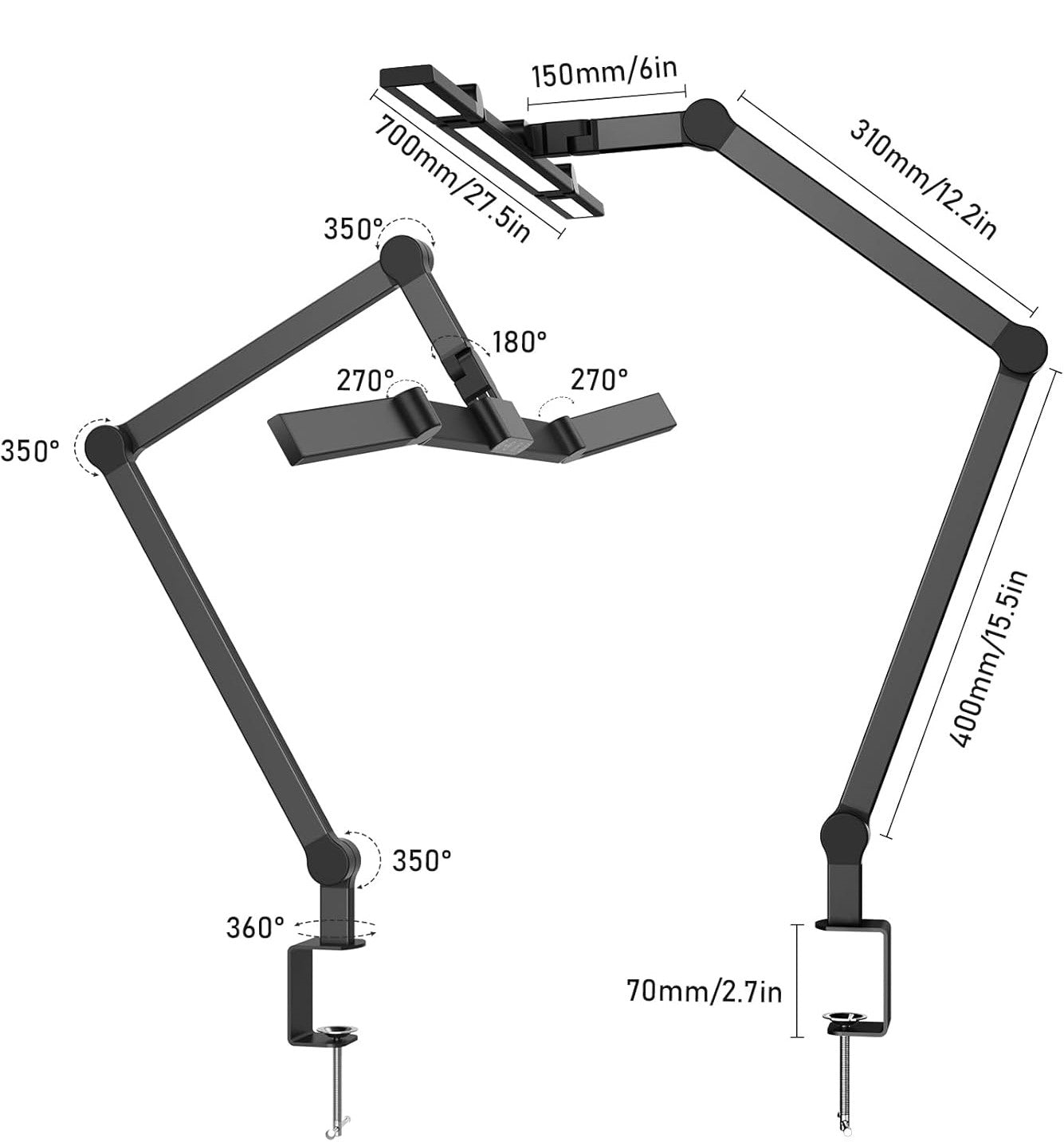 lampe led bureau double ecran dimensions