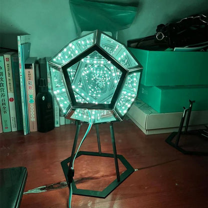 lampe led infinie dodecaedre rgb vert trépied