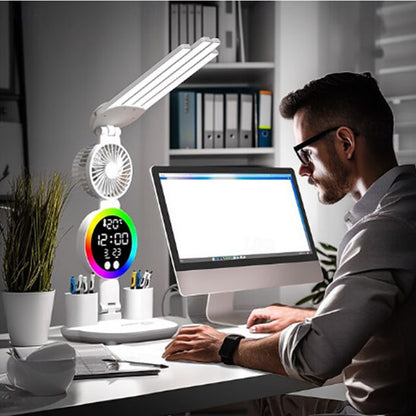lampe led originale tactile intensite variable 4 bras lumineux fermes ventilateur bureau