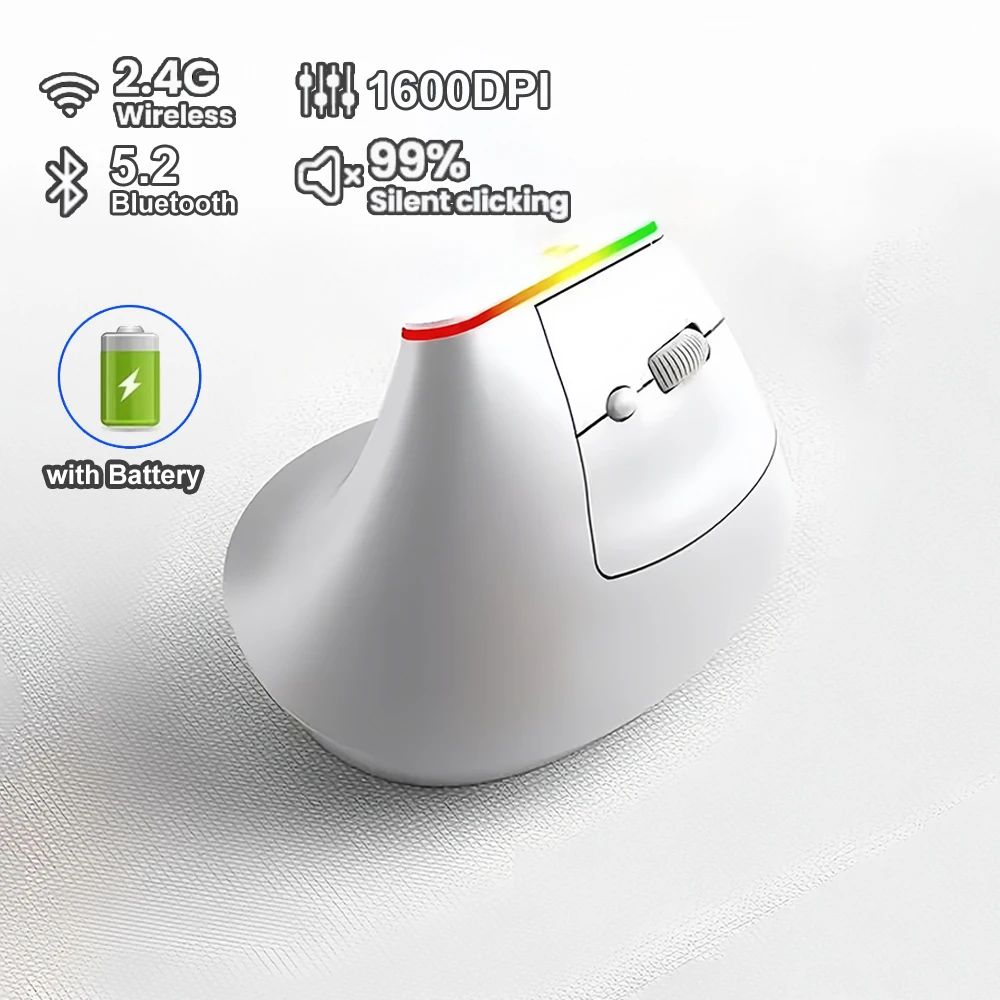 Souris Bluetooth Ergonomique Verticale RGB Blanche