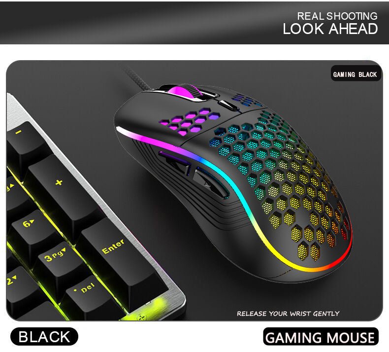 Souris Filaire RGB nid d'abeilles noire