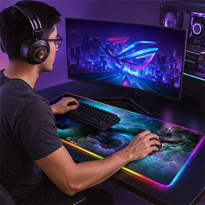 sous main bureau rgb espace joueur casque