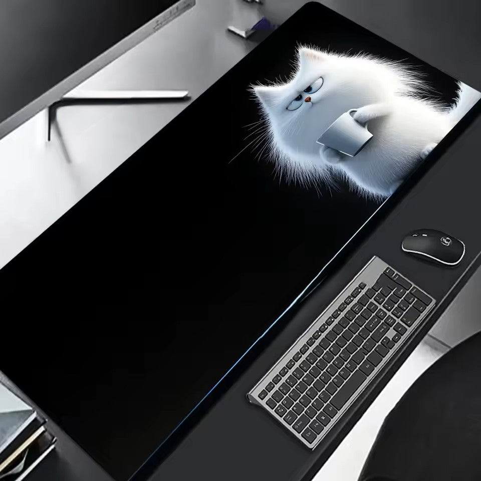 sous main bureau xxl chat blanc tasse café 