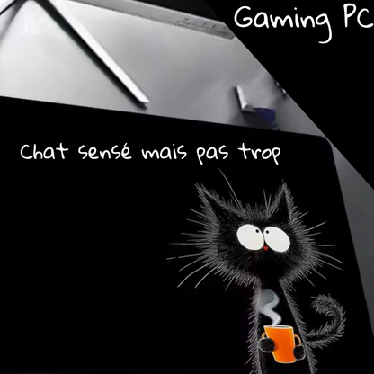 sous main bureau xxl chat noir tasse café zoom