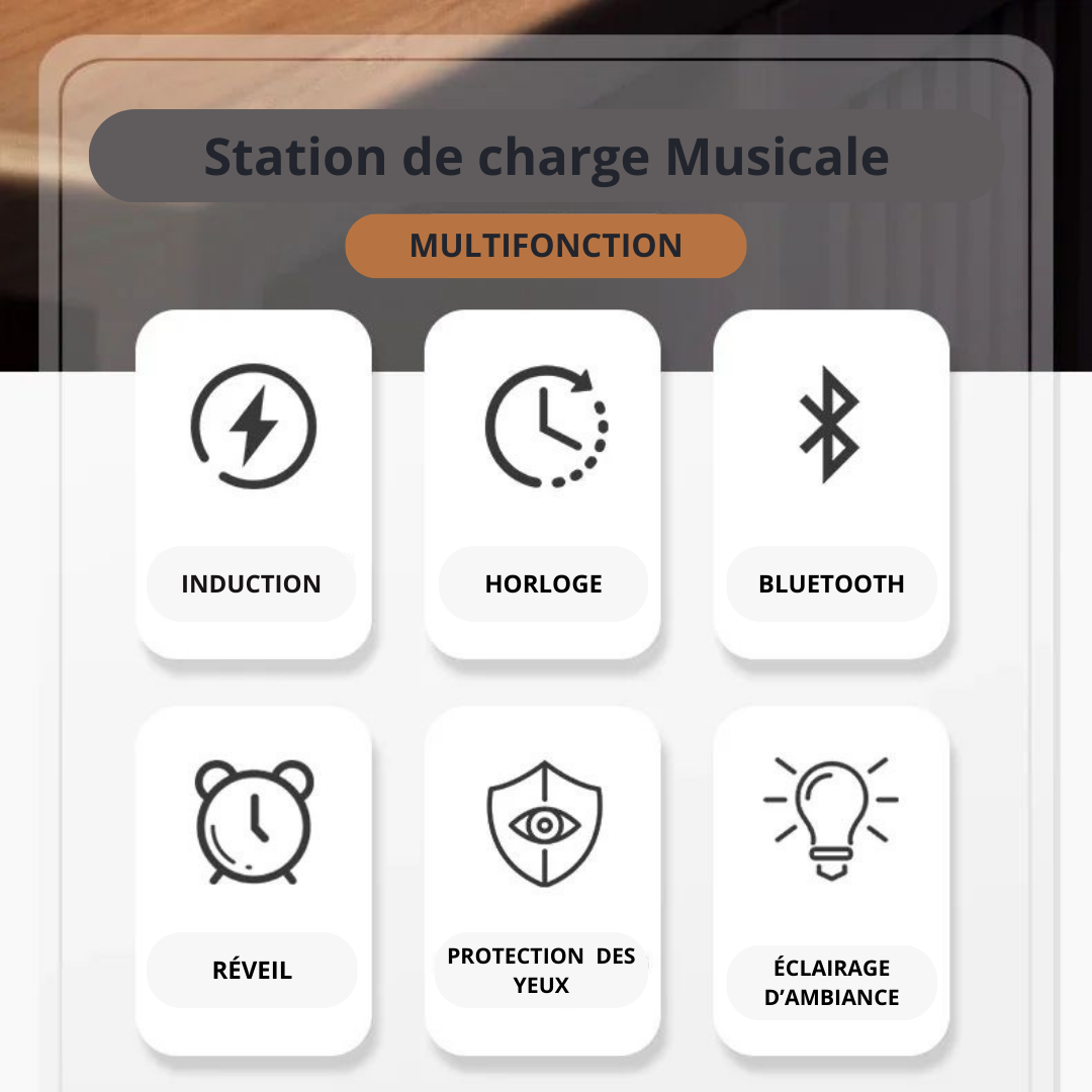 Station induction enceinte RGB ambiance fonctionnalités