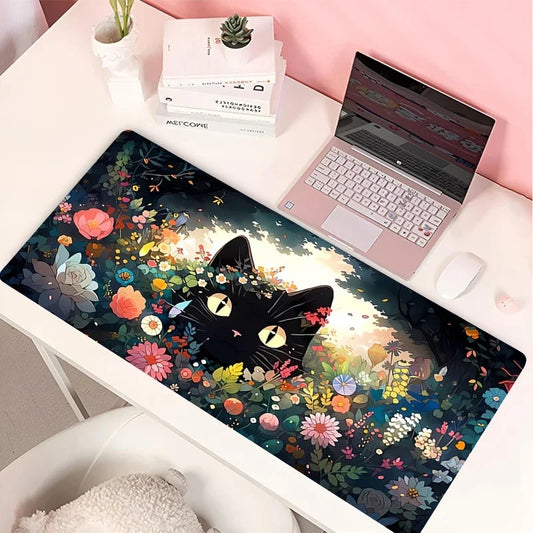 Tapis de souris XXL chat fleurs multicolores