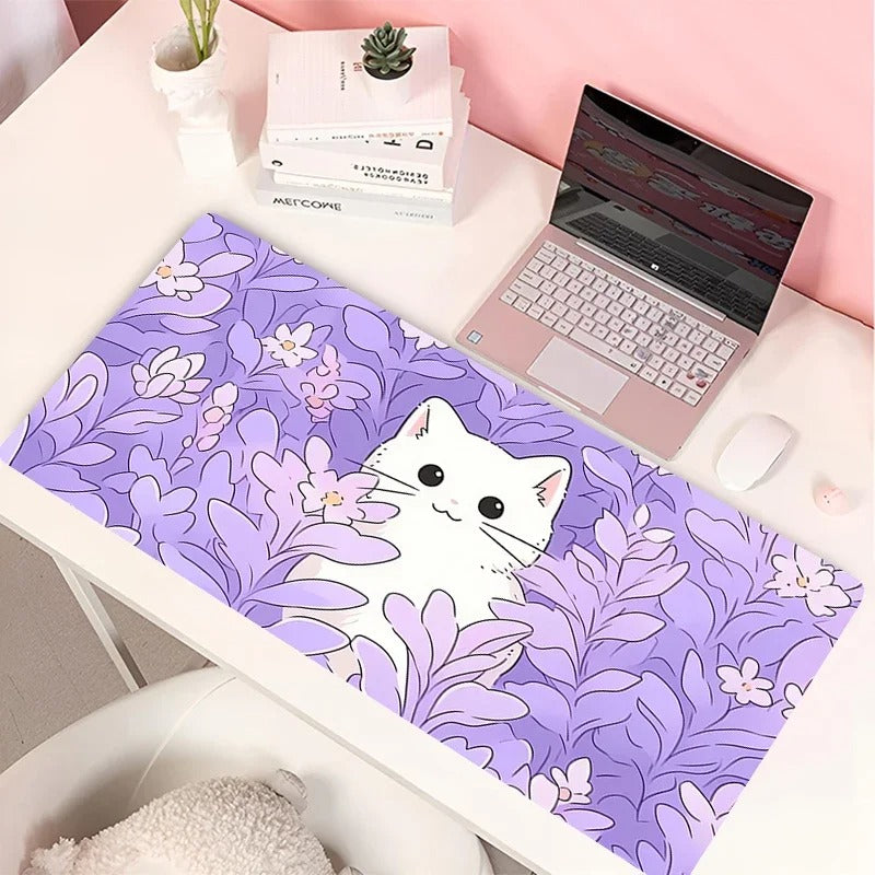 Tapis de souris XXL chat plantes mauves