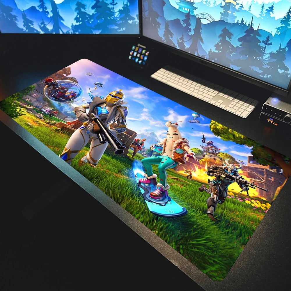 tapis souris XXL gamer fortnite personnage fusil pompe snowboard