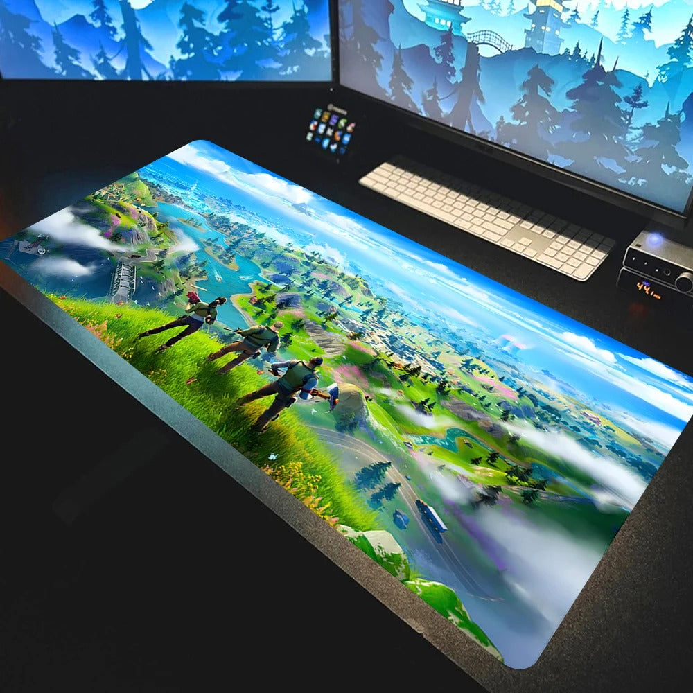 tapis souris XXL gamer fortnite personnages map verdoyante 