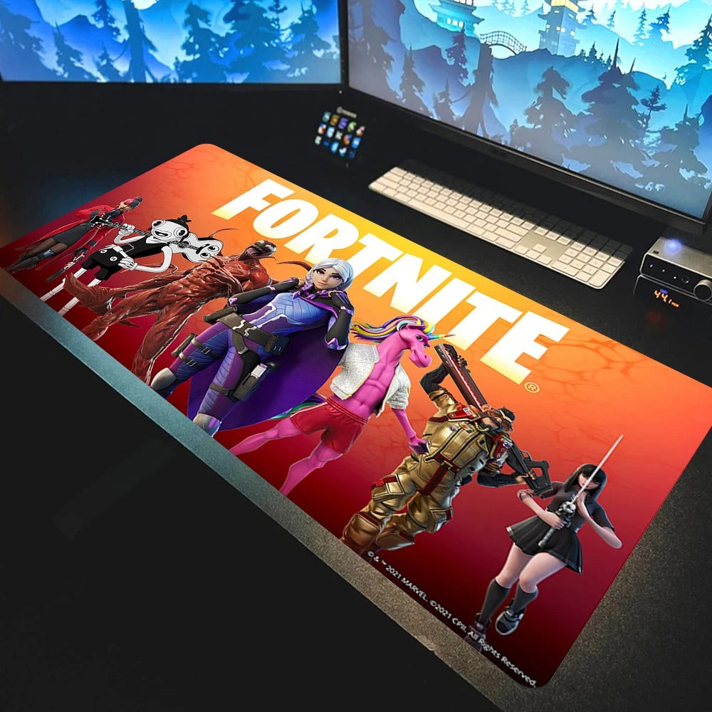 tapis souris XXL  gamer fortnite personnages fond orange