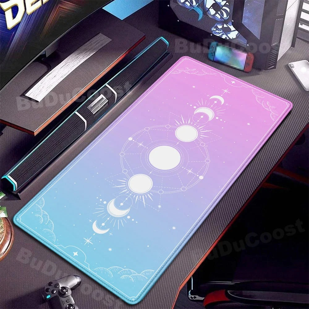 Tapis souris XXL bureau horizon astral bleu rose