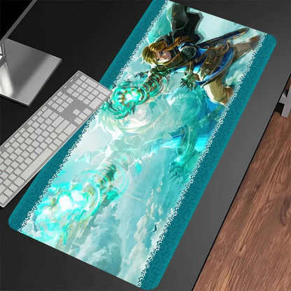 tapis souris xxl gamer zelda link debout bras tendu pouvoir bleu